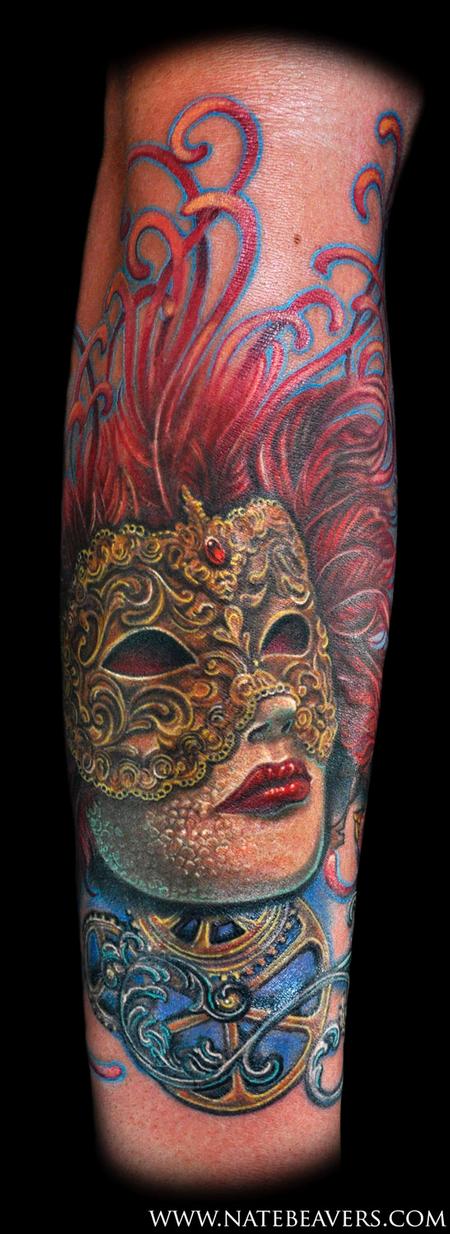Nate Beavers - Nate Beavers Realistic Color Venetian Mask Tattoo
